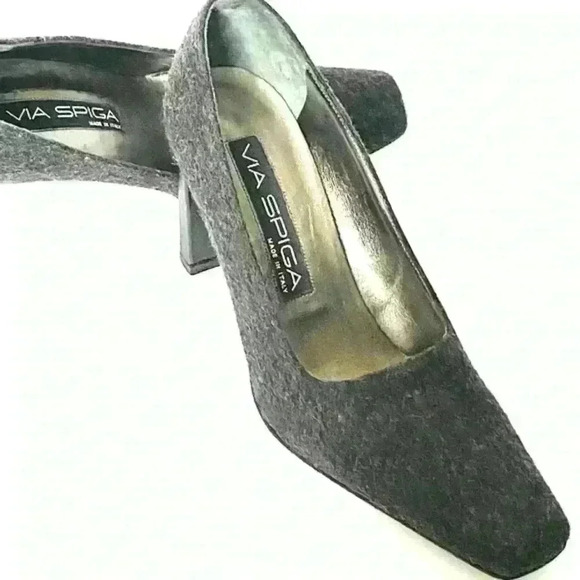 VIA SPIGA Y2K WOMEN GREY SHOES  SQUARE TOE BLOCK HEELS SIZE 6 - Picture 1 of 6